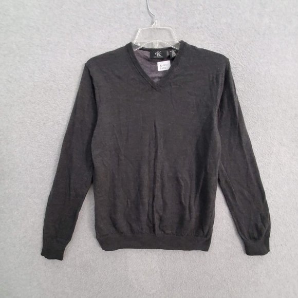 Calvin Klein Women Sweater Medium Gray 100% Merino Wool Long Sleeve V Neck‎ READ - Picture 1 of 8